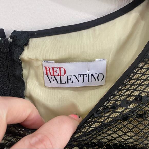 RED Valentino Sequin Mesh Tulle Mini Dress Black Nude IT 44 US 8 Party Glam - Picture 3 of 10